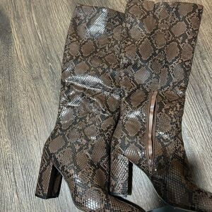 Brown Snakeskin Knee-High Boots